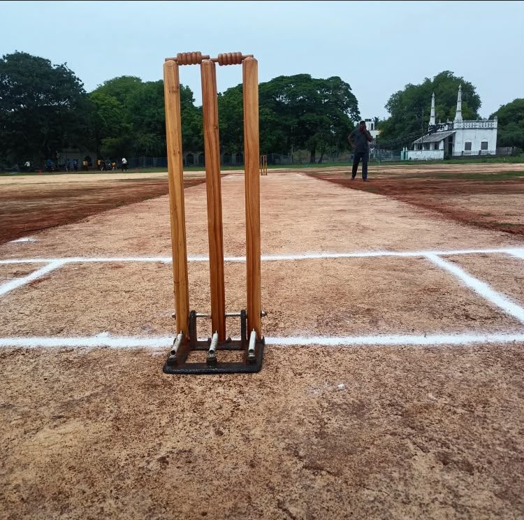 Stumps on the pitch at the S. V. Mir Ahmed Ali Cricket Ground