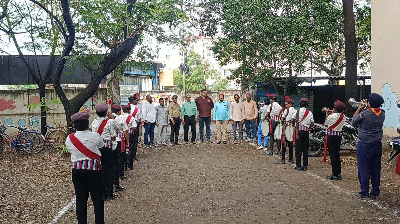 The school band welcomes guests