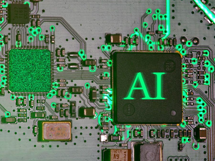 A processor chip marked AI on a circuit board